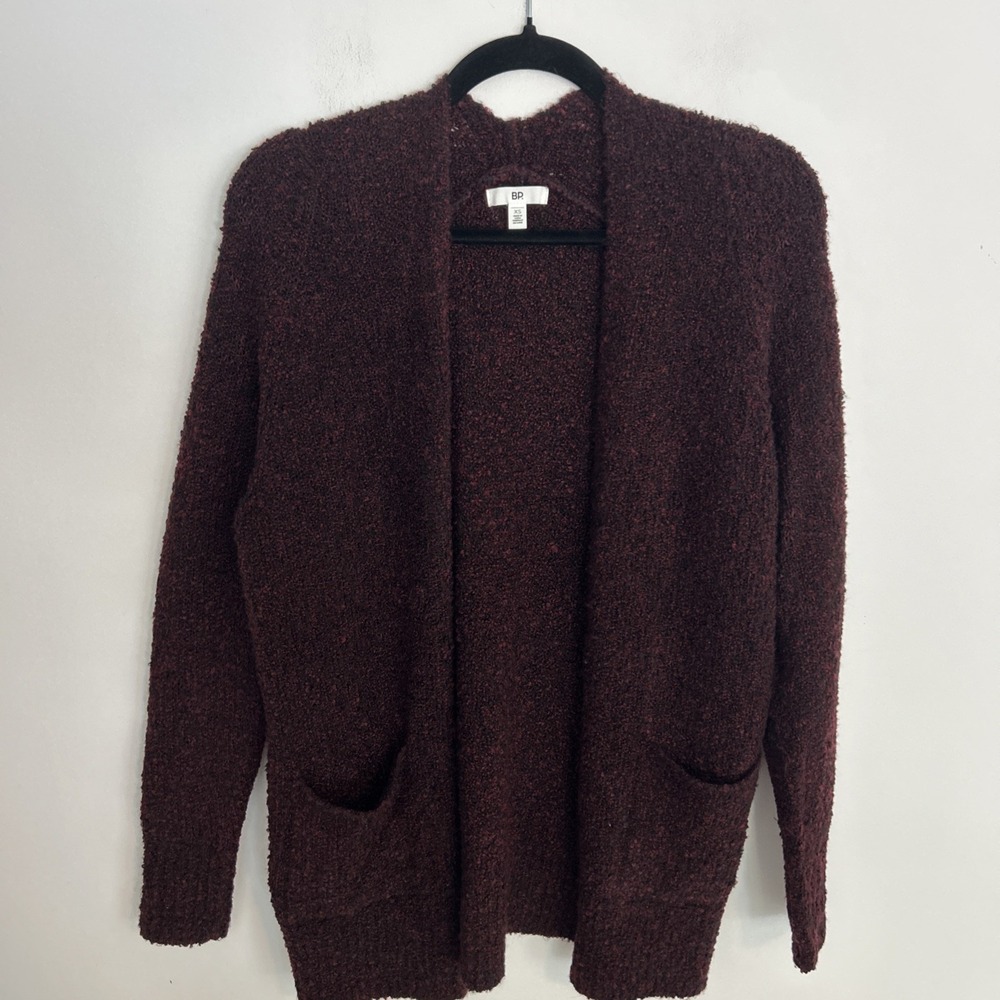 Bp Women's XS Oversized Long Sleeve Open Front Cardigan Sweater Burgundy Texture